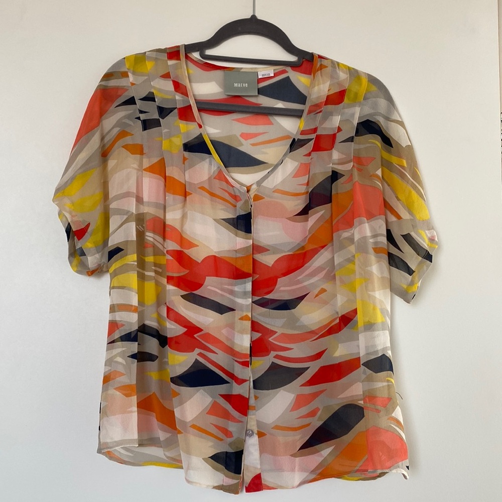 [MAEVE] Tiburon 100% Silk Geo Print Top